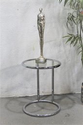 Eileen Gray Inspired Chrome And Glass Circle Side Table