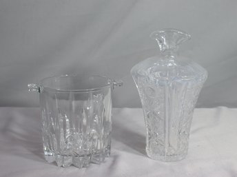 Vintage Trident Groove Ice Bucket And Hobstar Glass Pitcher