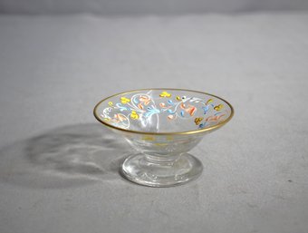 Hand Enameled Renaissance Revival Floral Footed Bowl-1.5'hx 3' Round