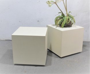 Two White Cube Wheeled Stools/tables