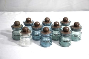 Set Of  Ten (10)  Vintage Plastic Spice Jars With Brown Lids