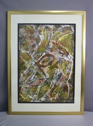 Original Action Abstract Acrylic And Mixed Media Signed By Artist A. Harmon, Framed