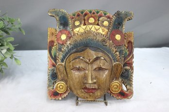 Vintage Asian Hand Carved Painted Wooden Mask Wall Hanging