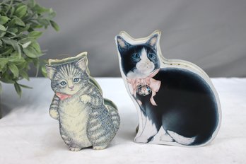 Vintage Kitty Cucumber Cat Gift Box/Ornament Box & Vintage Cat Shaped Cookie/Biscuit Tin