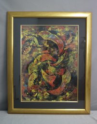 Original Totemic Abstract Oil Pastel On Board Signed By Artist A. Harmon, Framed