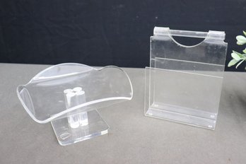 Group Lot Of Lucite Pedestal Dish And Media Rack