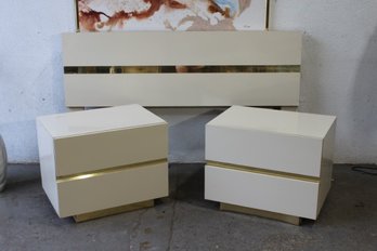 Postmodern Cream Lacquer Laminate Headboard And Nightstands