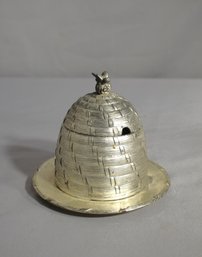 Vintage Tarnish-Protected Silverplated  Beehive Butter Dish With Bird Finial