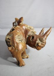Intricate Wooden Rhino Sculpture