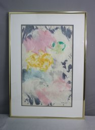 Framed Original Abstract Watercolor On Handmade Paper, Signed By Artist A. Harmon