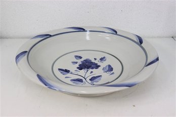 Large MCM Blue And White Ceramic Footed Grand Basin