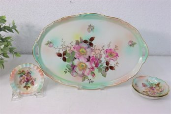 Trio Of Vintage Schuman Arzberg German Porcelain Oval Platter And Two Round Smalls
