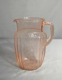 Vintage Pink Depression Glass Pitcher With Floral Design