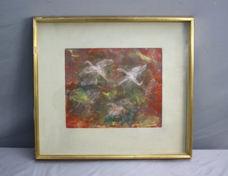 Original Watercolor With Mixed Media Collage, Signed By Artist A. Harmon, Framed