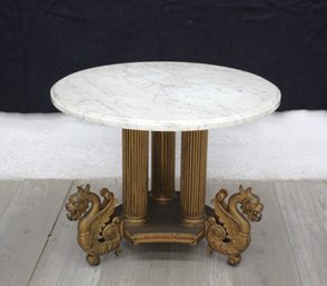 Round White Marble Table With Dragon-Adorned Base