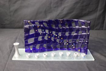 Modern Style Wave Curved Glass Lattice Menorah