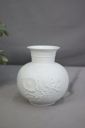 Vintage A.K. Kaiser White MCM Bisque Porcelain Vase With Low Relief Flowers