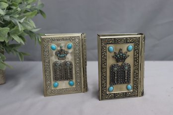 Two Israeli Made Jeweled Metal Cover Judaica Small Prayer Books