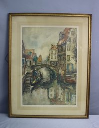 Vintage Continental Print After Claude Dorval Matted And Framed Under Glass