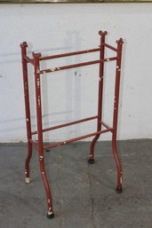 Red Painted Iron Stand Missing  Glass Shelf