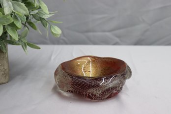 Murano Bullicante Gold Leaf Red Glass Bowl