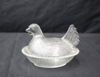Vintage Glass Covered Dish In Hen Shape