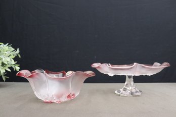 Mikasa Walther Glass Rosella Pink Glass Bowl And Pedestal Compote