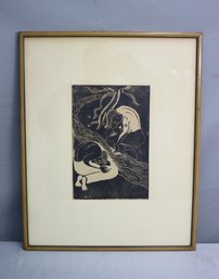 Vintage Woodblock Print, Signed (A.K.) By Artist, Framed