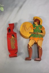 Vintage Folk Art Greek Figurine 3-D Wood Jigsaw Puzzles - Soldier And Woman In Vase