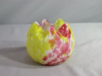 Murano Glass Pink & Yellow Ruffle Vase