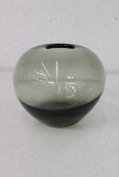 Vintage MCM Signed Per Lutken For Holmegaard Smokey Gray Glass Sphere Vase
