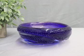 Vintage Murano Glass Controlled Bubble Blue  Bowl/Ashtray
