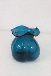 Aqua Hand Blown Ruffle And Dimple Vase