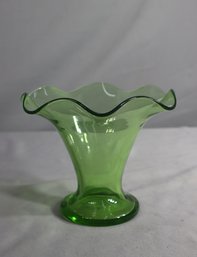 Vintage Green Depression Glass Ruffle Vase