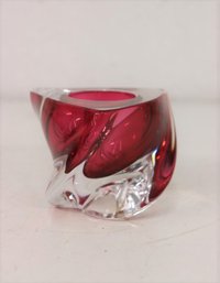 Crystal Twist Ruby And Clear  Low Candle Holder