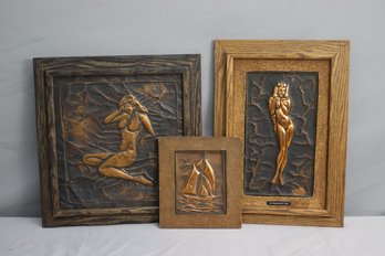 Trio Of Vintage Copper Relief Panels By Jules G. Harmon