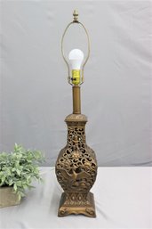Asian-style Pierced Brass-tone Dancing Baby Lamp