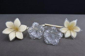 Collection Of Colored And Clear Blown Glass Flowers