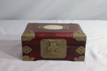Vintage Rosewood Jewelry Box With Carved Jade Medallion