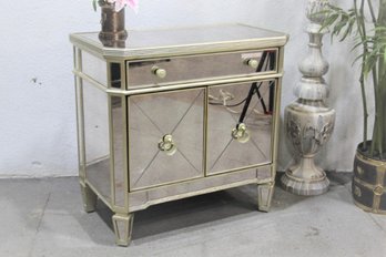 Mirrored Hollywood Regency Style Nightstand/Commode