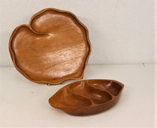 Vintage Three Section Leaf Bowl And Apple Leaf Tray By Kowoon Wood Arts