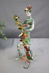 Vintage Folk Art Wire And Paper Mache Fruit Lovin' Figurine