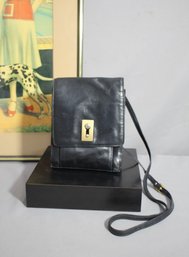 Vintage Perlina Black Leather Crossbody Bag