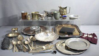 Group Lot Of Silverplate And Mixed Metal Serveware & Tabletop