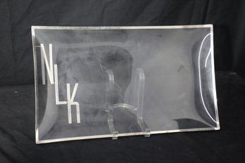 Vintage Rectangle Glass Serving Tray With  NLK And Silver Rim -12' X 20'