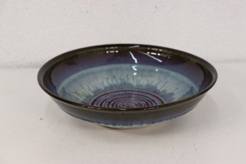 Large Richly Glazed Spiral Center Stoneware Presentation Bowl  Signed On Bottom