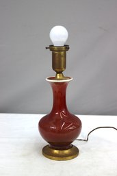 Vintage Sang De Boeuf Oxblood Porcelain Vase Lamp With Gilded Base