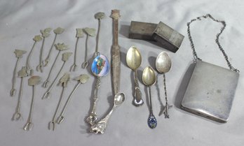 Group Lot Of Vintage Sterling Mixed  Utensils And Small Boxes