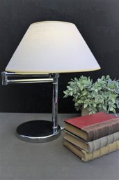 Chrome Base And Post Articulated Arm Lamp With Reflector Inner Shade
