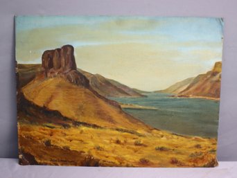 Original Oil On Board Western Landscape Signed And Dated Jules G. Harmon 1984